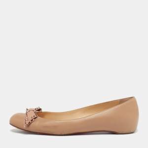 Pre Owned Christian Louboutin Sonietta Size 40 Beige Leather Ballet Flats