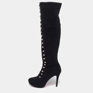 مملوكة مسبقًا Christian Louboutin Fabiola Size 40 Black Suede Knee Length Boots