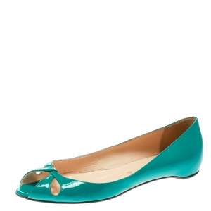 Christian Louboutin Green Patent Leather Un Voilier Peep Toe Flats Size 36.5