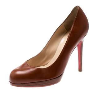 Pre Owned Christian Louboutin Brown Leather Platform Pumps Size 36.5