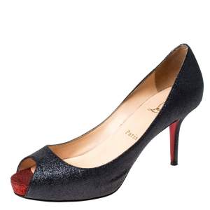 مملوكة مسبقًا Christian Louboutin Black Glitter Mini Titi 120 Peep Toe Pumps Size 38.5
