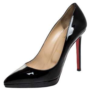 مملوكة مسبقًا Christian Louboutin Black Patent Leather Pigalle Plato Pointed Toe Pumps Size 38.5