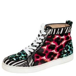 مملوكة مسبقًا Christian Louboutin Multicolor Leopard Print Calf Hair Rantus Orlato High Top Sneakers Size 41