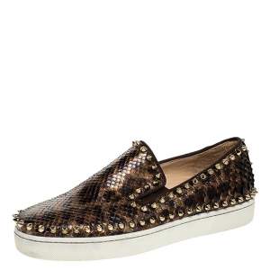 مملوكة مسبقًا Christian Louboutin Leopard Print Python Leather Pik Boat Slip On Sneakers Size 37