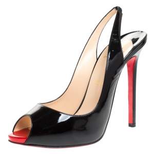 مملوكة مسبقًا Christian Louboutin Black Patent Leather Flo Peep Toe Slingback Sandals Size 40