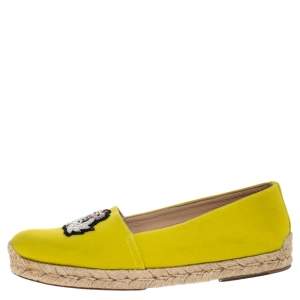 Pre Owned Christian Louboutin Yellow Canvas Gala Embroidered Crest Espadrille Loafers Side 38
