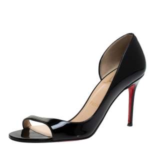 مملوكة مسبقًا Christian Louboutin Black Patent Leather Toboggan Sandals Size 37.5
