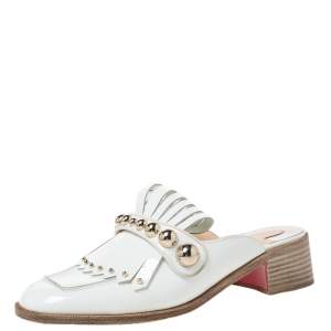 Pre Owned Christian Louboutin White Patent Leather Octavian Mula Mule Sandals Size 38