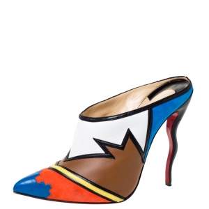 مملوكة مسبقًا Christian Louboutin Multicolor Leather and Suede Vagachina Mules Size 40