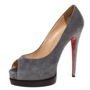 Pre Owned Christian Louboutin Grey Suede Palais Royal Trepointe Pumps Size 40.5