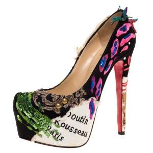 Pre Owned Christian Louboutin Limited Edition Daffodile Brodee Crepe Satin Pumps Size 39.5