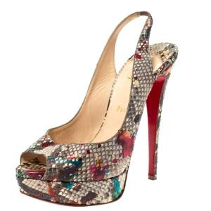 Christian Louboutin Multicolor Python Leather Lady Peep Toe Platform Slingback Sandals Size 40