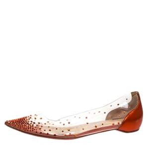 مملوكة مسبقًا Christian Louboutin Metallic Orange Leather And PVC Degrastrass Pointed Toe Ballet Flats Size 38.5