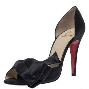 Christian Louboutin Black Satin Bow T Dorcet Peep Toe Pumps Size 39