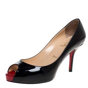 Pre Owned Christian Louboutin Black Patent Mater Claude Peep Toe Pumps Size 37