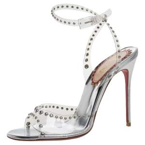 مملوكة مسبقًا Christian Louboutin PVC and Leather Icone A Clous Ankle Strap Sandals Size 38