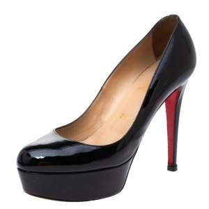 Pre Owned Christian Louboutin Black Patent Leather Bianca Platform Pumps Size 37