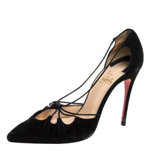 Christian Louboutin Black Suede Riri Pointed Toe Pumps Size 37