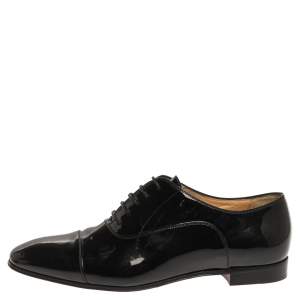 Pre Owned Christian Louboutin Black Patent Leather Cap Toe Oxfords Size 37.5