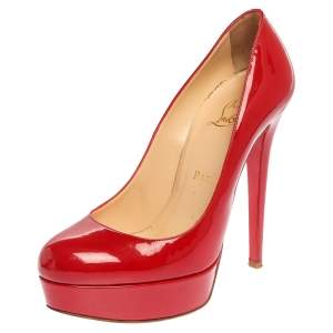 Pre Owned حذاء كعب عالي كريستيان لوبوتان "بيانكا" نعل سميك جلد لامع أحمر مقاس 38