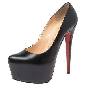 Pre Owned Christian Louboutin Black Leather Daffodile Platform Pumps Size 39.5