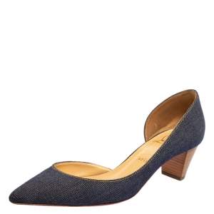 مملوكة مسبقًا Christian Louboutin Blue Denim Karera 45 Pumps Size 39