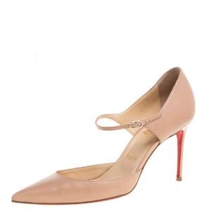 مملوكة مسبقًا Christian Louboutin Beige Leather Tirana Mary Jane Pointed Toe Pumps Size 38.5