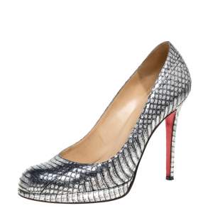 مملوكة مسبقًا Christian Louboutin Silver Water Snake New Simple Platform Pumps Size 39