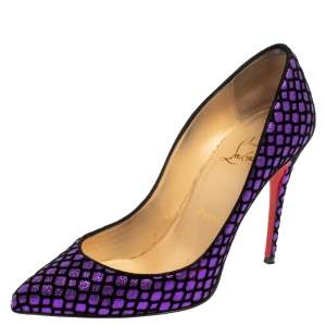 Pre Owned Christian Louboutin Purple/Black Glitter And Velvet Pigalle Follies Pumps Size 36