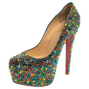 Pre Owned Christian Louboutin Multicolor Crystal Daffodile Platform Pumps Size 38