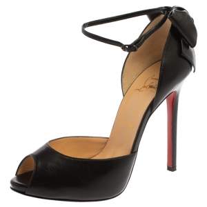 مملوكة مسبقًا Christian Louboutin Black Leather Dos Noeud Bow Pumps Size 38.5
