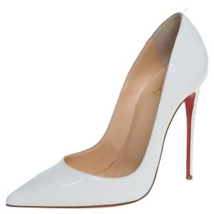 مملوكة مسبقًا حذاء كعب عالي كريستيان لوبوتان سو كيت جلد أبيض لامع مقاس 39.5