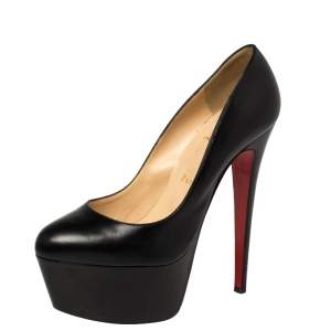 Pre Owned Christian Louboutin Black Leather Daffodile Platform Pumps Size 39.5