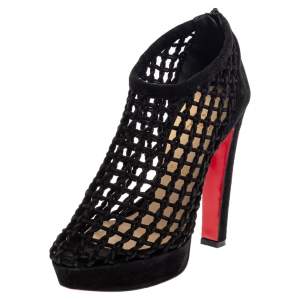 Pre Owned Christian Louboutin Black Suede Coussin Platform Ankle Booties Size 40