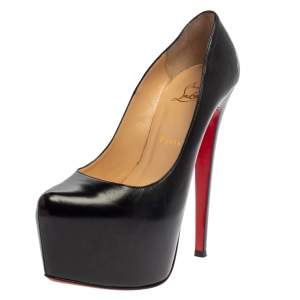 Pre Owned Christian Louboutin Black Leather Daffodile Platform Pumps Size 38.5
