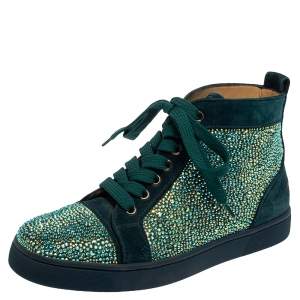 مملوكة مسبقًا Christian Louboutin Blue Suede Louis Strass High Top Sneakers Size 37