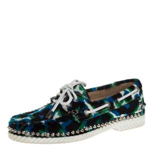 Christian Louboutin Multicolor Calf Hair Steckel Spiked Loafers Size 36