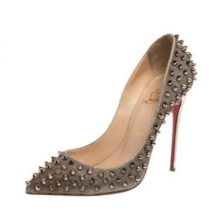 Pre Owned Christian Louboutin Metallic Leather Pigalle Spikes Pumps Size 39.5