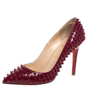 مملوكة مسبقًا Christian Louboutin Red Patent Leather Pigalle Spikes Pointed Toe Pumps Size 39.5