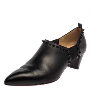 Pre Owned Christian Louboutin Black Leather Vicky Ankle Boots Size 39.5