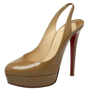Christian Louboutin Beige Patent Leather Bianca Slingback Sandals Size 38