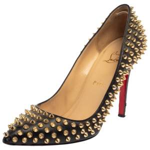Pre Owned Christian Louboutin Black Leather Pigalle Spikes Pumps Size 40