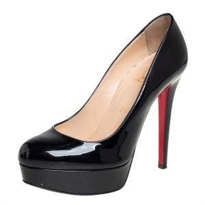 مملوكة مسبقًا Christian Louboutin Black Patent Leather Bianca Platform Pumps Size 37.5