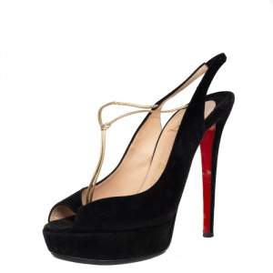 Christian Louboutin Black Suede Alta Spritney Slingback Pumps Size 38.5