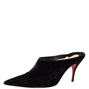 مملوكة مسبقًا Christian Louboutin Black Suede Quart Pointed Toe Mules Size 42