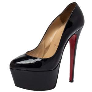 Pre Owned Christian Louboutin Black Patent Leather Daffodile Platform Pumps Size 38