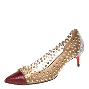 Pre Owned Christian Louboutin Multicolor Python and PVC Spike Me Pumps Size 40
