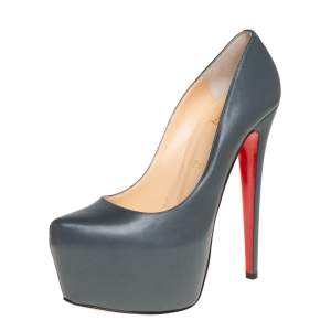 Pre Owned Christian Louboutin Dark Grey Leather Daffodile Platform Pumps Size 38