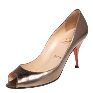 Christian Louboutin Metallic Olive Green Leather Very Prive Peep Toe Pumps Size 39