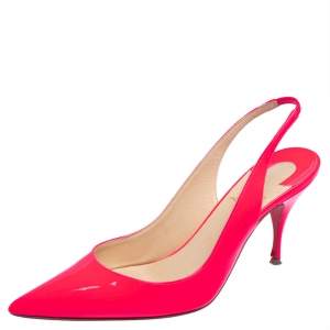 Christian Louboutin Neon Pink Patent Leather Clare Slingback Sandals Size 38